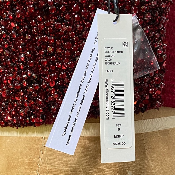 Alice + Olivia Bordeaux Red Crystal Embellished Crop Top With Smocked Back NWT - Picture 16 of 16